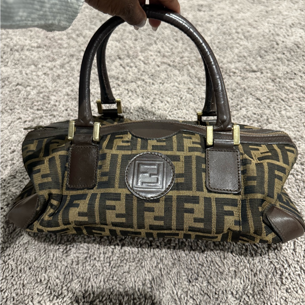 Preloved Fendi Zucca Boston Canvas Bag In Brown And Tan